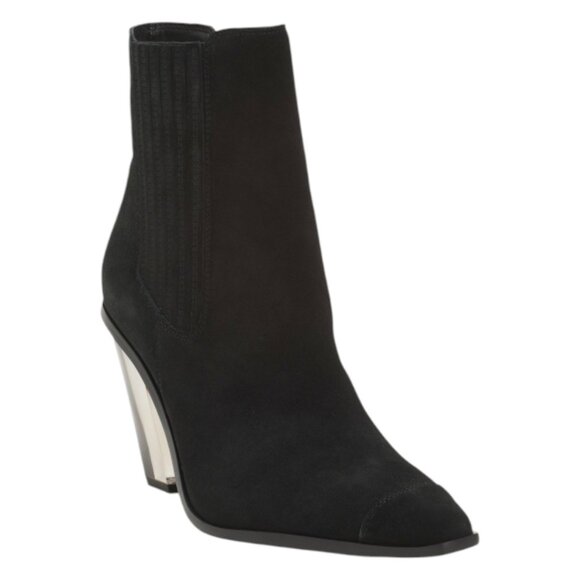 GOOD AMERICAN Suede Clear Heel Cowboy Booties - Picture 1 of 3